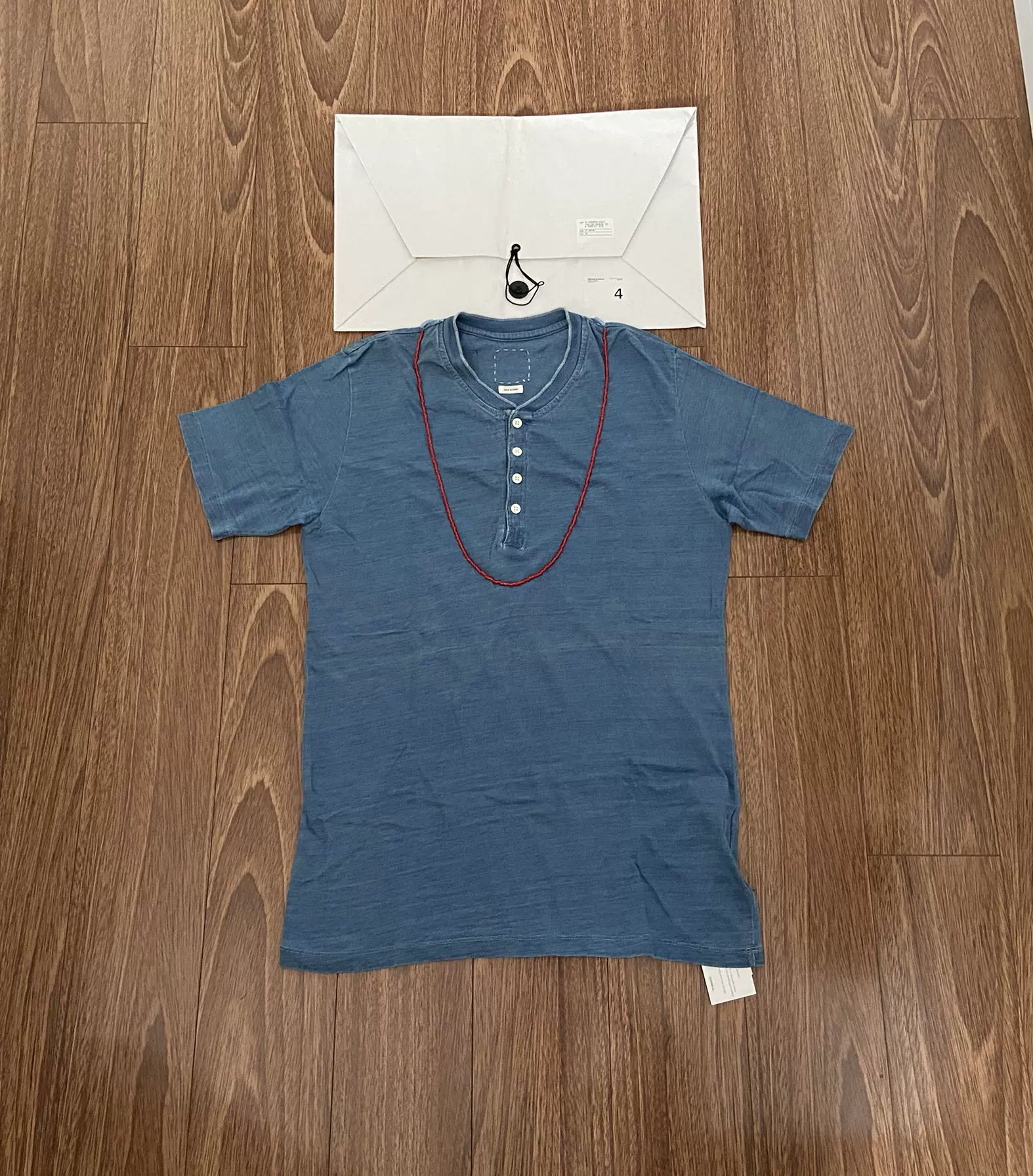 VISVIM INDIGO BEADS TEE HENLEY S/S 18SS SPOT 串珠短袖T恤-Taobao