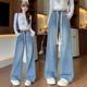 Spring and Autumn style high waist wide-leg floor trousers for women, slim and versatile Korean style student elastic waist drawstring jeans large size
