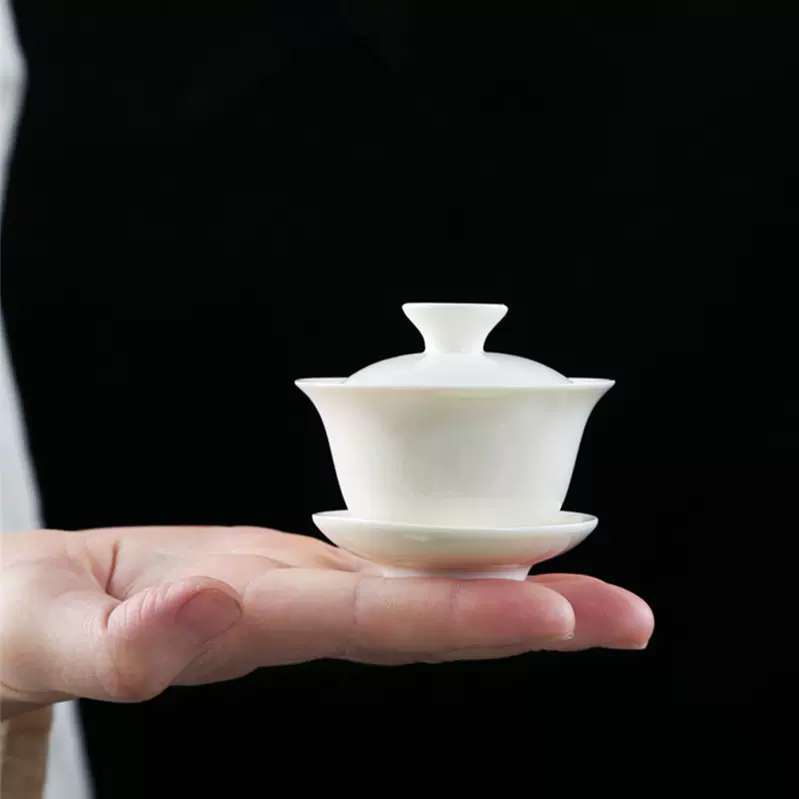 热卖潮汕羊脂玉盖碗茶杯茶备大号茶具泡茶碗套装陶瓷三才碗防烫-Taobao