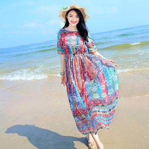 Bohemia's new large summer chiffon is thin and thin seaside holiday beach skirt in the sleeve dress loose long skirt female
