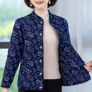 
Middle-aged and elderly women's winter floral print mother's cotton coat, camel hair thickened cotton coat, loose grandma's warm cotton jacket