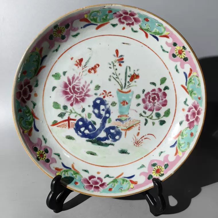 中国古陶器　粉彩瓷器 同治粉彩博古纹供盘包老老瓷器青花粉彩浅绛彩墨彩单色釉刻瓷