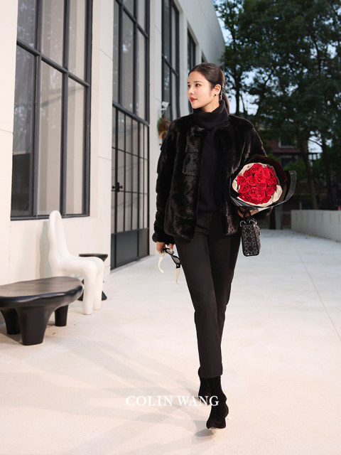 COLINWANG-Infiltrates the noble Denmark imported purple gold grade velvet mink fur integrated fur jacket