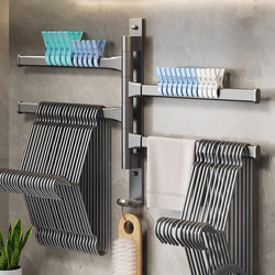 No-Drill Balcony Clothes Rack Storage Rack Wall-Mounted Rotatable Hanging Rod Bathroom Toilet Towel Rack