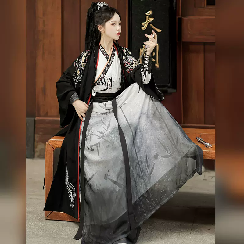 新月集原創【俠客行】漢服宋制褙子齊腰刺繡水墨國風