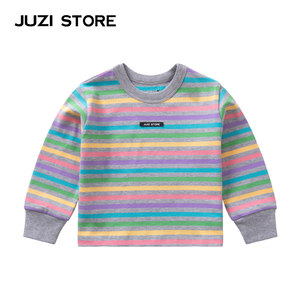 
JUZI STORE Children's Clothing Spring and Autumn Rainbow Stripe Top Long Sleeve T-shirt Neutral Boys and Girls 1113007