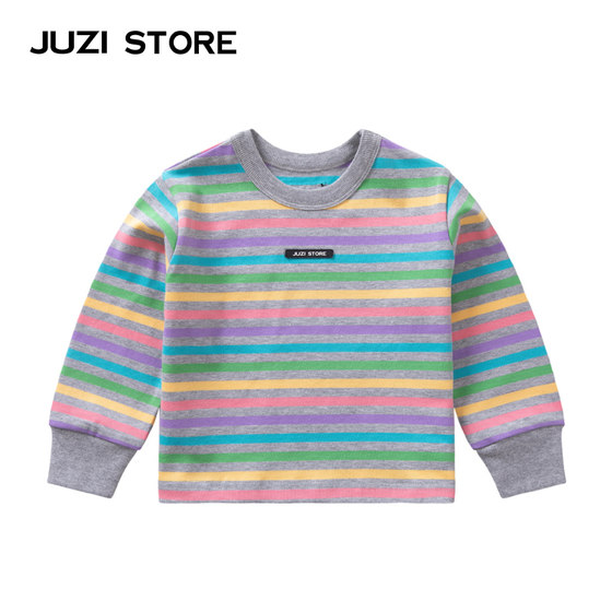 
JUZI STORE Children's Clothing Spring and Autumn Rainbow Stripe Top Long Sleeve T-shirt Neutral Boys and Girls 1113007