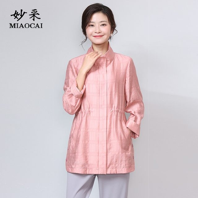 
Miaocai middle-aged and elderly windbreaker women's medium-length thin mother's loose waist spring ball fashionable middle-aged coat
