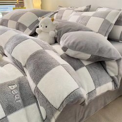 Winter Milk Velvet Coral Four-Piece Set Flannel Bedding Sheets Double-Sided Fleece Thickened Duvet Cover Three-Piece Set