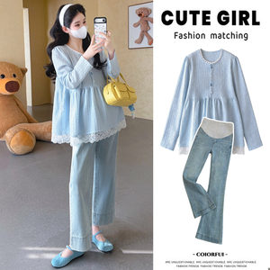 
Pregnant baby doll shirt, small maternity wear, round neck top, spring new style, sweet and loose belly-covering shirt for women