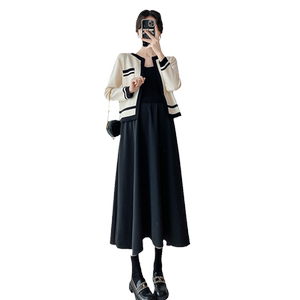 
Maternity dress spring and autumn fashionable and stylish maternity wear spring mid-length tank top dress knitted top two-piece set