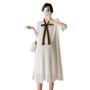 
Maternity summer dress mid-length 2026 summer new chiffon pleated skirt loose western style petite skirt