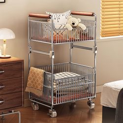 Dirty Clothes Basket Trolley, Floor-Standing, Mobile, Living Room, Light Luxury Snack Storage Rack, Household Bathroom Toilet Storage Shelf
