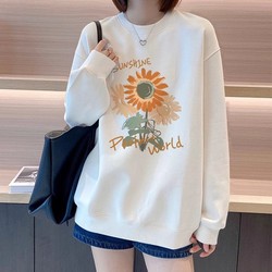 Round neck sweatshirt diy customized class uniform printed long sleeves loose couple terry cotton custom dropped shoulder logo for men and women