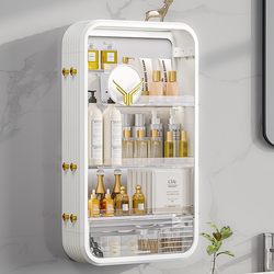 Bathroom Storage Rack, Wall-Mounted Cosmetic Storage Box, Dust-Proof, No-Drill Bathroom + Wall-Mounted Bathroom Rack