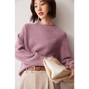 
2024 autumn and winter new style 100 pure cashmere women's half high neck loose lazy top slim knitted sweater