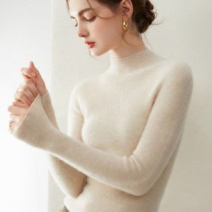 
Seamless one piece~half turtleneck cashmere sweater for women 100% pure cashmere slim fit knitted bottoming sweater autumn and winter
