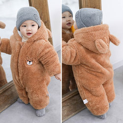 New Winter Baby Jumpsuit with Hood, Thickened and Warm, Cotton-Padded Zipper Style Outerwear and Wrap