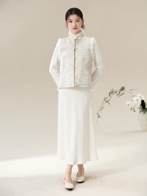 Jianni New Chinese Style Chinese Style Wool Collar Vest Women's Mink Fleece Plate Jacket