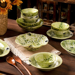Jingdezhen Ceramic Green Swallow Rice Bowl Ceramic Bowl High-Temperature Underglaze Color Cute Handmade New Ceramic Plate