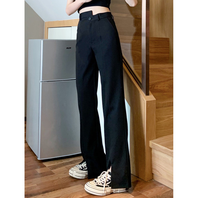 Irregular slit suit pants for women, large size fat girl, mm high waist, slim and drooping casual pear-shaped body trousers
