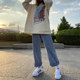 Large size straight jeans for women, autumn fat sister, mm high waist loose slim wide-leg pants, salt cool girl outfit slightly fat