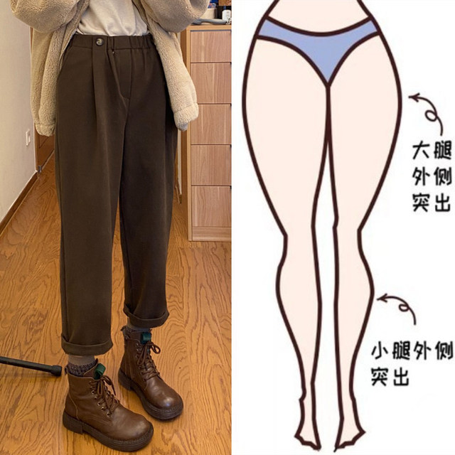 Plus size women's autumn and winter plus velvet drape casual woolen pants for fat girls mm loose slimming carrot harem pants