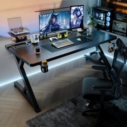 E-Sports Gaming Desk for Home Use, Bedroom Desktop Computer Desk, S3 Solid Wood Study Desk, Can Be Equipped with a Robotic Arm, Carbon Fiber Color