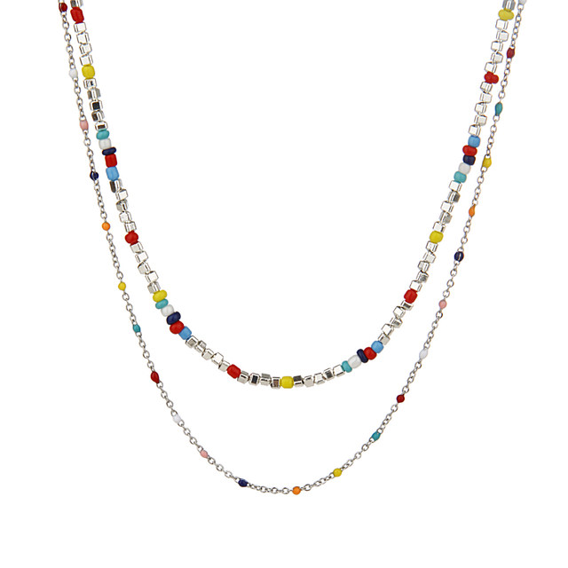 UNBEATEN Colorful Beaded Broken Silver Necklace Women's Niche Design