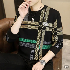 
Men's sweatshirt striped autumn new long-sleeved T-shirt spring clothes round neck young and middle-aged autumn clothes versatile bottoming shirt trend