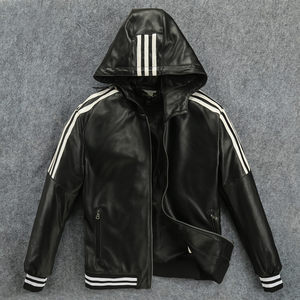 Haining Autumn New Hooded Leather Coat Men's Genuine Leather Baseball Coat Sheepskin Short Fit Large Leather Jacket