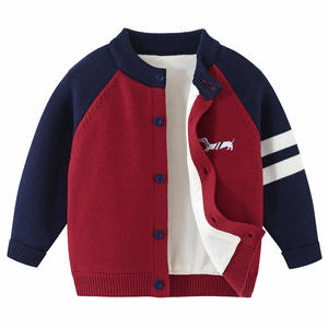 
Boys sweater cardigan plus velvet jacket 2026 winter children's knitted cardigan baby red New Year's clothing 8200