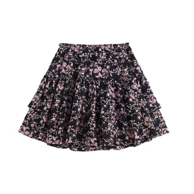 Pear-shaped body A-line skirt for women in summer sweet high-waisted floral skirt large size fat mm slim hip short skirt