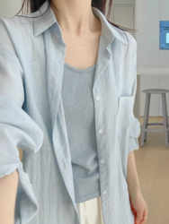 Cotton and Linen Long-Sleeved Sun Protection Shirt Women's Outwear Spring & Fall Thin Large Size Fat mm Slim Loose Polo Collar Casual Shirt