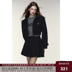 Luluswings Original Design 23aw Retro College Woolen Woolen Short Jacket Jacket Pleated Skirt Suit