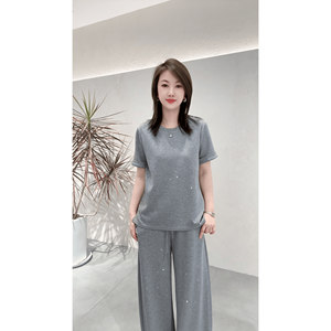 
Heavy industry polka dot hot drill air cotton elastic soft short-sleeved T-shirt scimitar pants trousers casual sports suit women summer