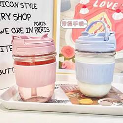 Portable Glass Cup with Sealing Lid, Anti-Fall Silicone Sleeve, Universal Hot and Cold Drink Cup, High-Looking Heat-Resistant Glass