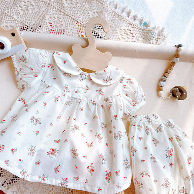 Ins Style Baby Girl Sweet Summer Suit Lapel Korean Style Baby Doll 