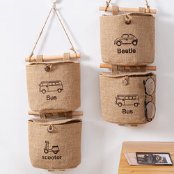 Jute Storage Hanging Bag, Wall-Mounted Behind-The-Door Wardrobe Storage Bag, Simple Bedside Accessory Hanging Basket, Dormitory Organizing Bag