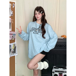 KTDA Spring and Autumn Basic Slogan Printing National Trend Brand Couple Loose Base Shirts for Men and Women versatile T-shirts Long Sleeves 2024