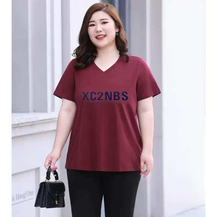 纯棉T恤女夏季新款加肥加大宽松短袖大码女装胖妈妈遮肉显瘦上衣-Taobao 