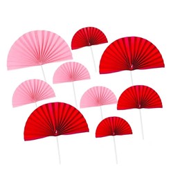 Finished Red Fan, One Large and One Small Chinese Style Pink Fan, Golden Pink Cake Decoration Plug-In