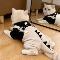 Cat Clothes for Autumn and Winter, Suitable for Ragdoll, British Shorthair, Silver Shaded, and Small-Sized Dogs, Cartoon Harness-Style Four-Legged Clothing