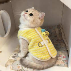 Cute Bee Vest for Cats, Autumn and Winter Fleece-Lined, Suitable for British Shorthair and Ragdoll Cats, Warm and Anti-Shedding Vest for Winter