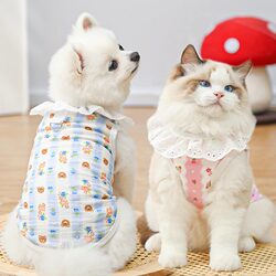 Dog Cotton Gauze Breathable Summer Vest Cat Clothes Anti-Shedding Thin Pet Leashable Home Wear Liang Xin