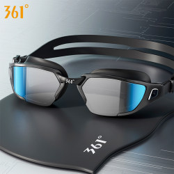 361 Swimming Goggles for Men, Adult Myopia Swimming Cap, Swimming Glasses with Prescription, Waterproof, Anti-Fog, High-Definition, Medium-Large Frame for Men