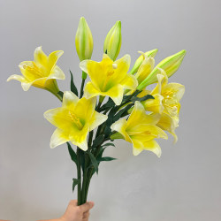 Simulated soft glue 3-head lily PU perfume lily fake flower ornaments feel high-end table decoration flower moisturizing lily