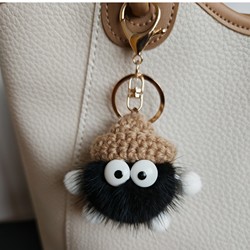 Cute Mink Small Coal Ball Car Keychain Pendant Real Rex Rabbit Fur Plush Backpack Decoration High-End Birthday Gift