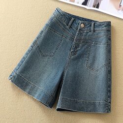 2026 New Summer Retro High-Waisted Denim Shorts for Women, A-Line Loose Straight Pants, Thin Five-Point Pants for Petite Figures