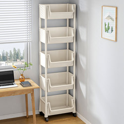 Simple Floor-Standing Bookshelf for Home Use, Multi-Layer Mobile Bookcase with Wheels, Integrated Wall-Mounted Storage Rack for Students